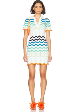 Casablanca Wavy Crochet Dress in Wave - Blue. Size XS (also in ).