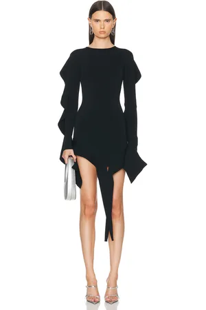 MUGLER Long Sleeve Mini Dress in Black - Black. Size XS (also in ).