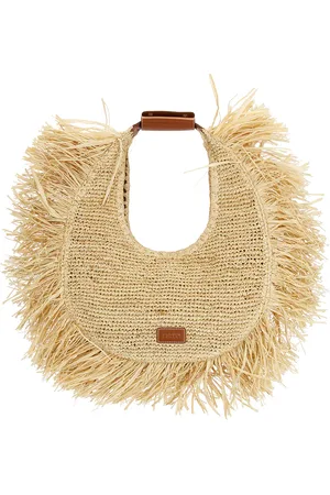 Staud Large Raffia Moon Tote Bag in Natural Fringe - Neutral. Size all.