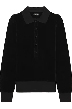Tom Ford Velour Long Sleeve Polo in Black - Black. Size 46 (also in ).