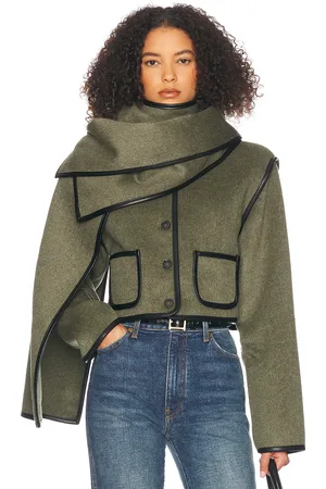 Helsa Boxy Jacket With Detachable Scarf in Olive Melange - Olive. Size M (also in ).