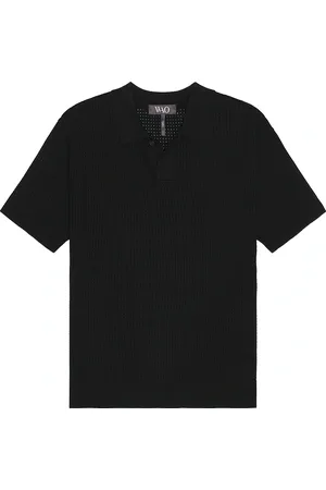 WAO Relaxed Open Knit Polo in Black - Black. Size L (also in M, S, XL/1X).