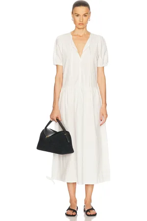 Deiji Studios Draw Hem Dress in White - White. Size M (also in S, XS).