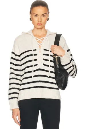 NILI LOTAN Noemi Sweater in Ivory & Black Stripe - White. Size L (also in M, S, XS).