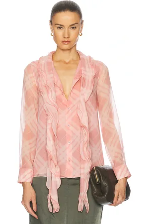 Burberry Long Sleeve Ruffle Top in Candy IP Check - Pink. Size 2 (also in 4, 6).