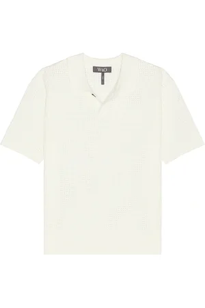 WAO Relaxed Open Knit Polo in Ivory - Cream. Size L (also in M, S, XL/1X).