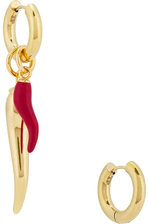 Timeless Pearly Double Chili Earrings in Red & Gold - Metallic Gold. Size all.
