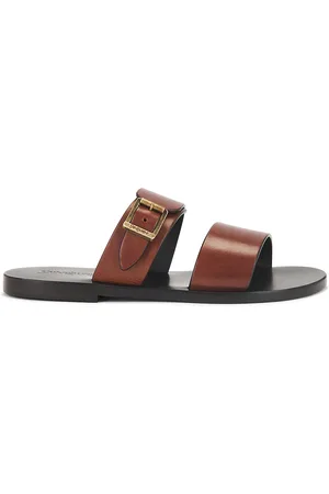 Saint Laurent Pepe Slide Sandal in Bruciato - Brown. Size 36.5 (also in 36, 37, 37.5, 38, 38.5, 39, 39.5, 40).