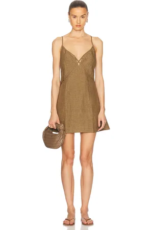 Deiji Studios Tie Front Dress in Pine Check - Olive. Size L (also in M, XS).