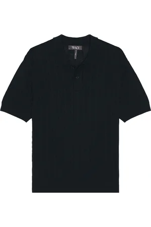 WAO Cable Knit Short Sleeve Polo in Navy - Navy. Size L (also in M, S, XL/1X).