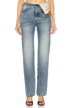 Y / PROJECT Asymmetric Straight Leg in Evergreen Vintage Blue - Denim-Medium. Size 25 (also in 26).