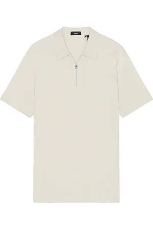 THEORY Ryder Quarter Zip Polo in Fog - Cream. Size L (also in M, S, XL/1X, XXL/2X).