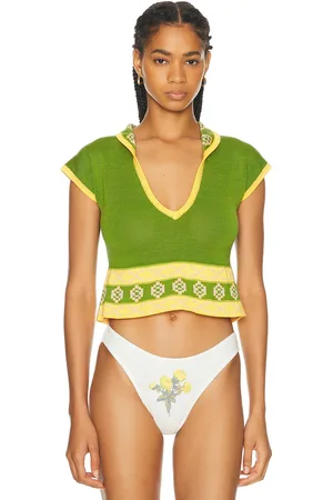 BODE Wellfleet Jacquard Top in Green - Green. Size M (also in ).