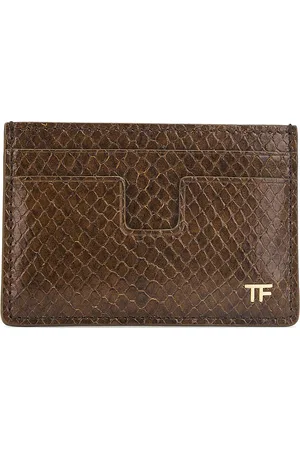 Tom Ford Printed Python T Line Cardholder in Oak - Brown. Size all.