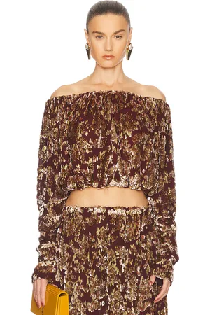 Saint Laurent Off The Shoulder Blouse in Bordeaux Vieux Rose - Wine. Size 36 (also in ).