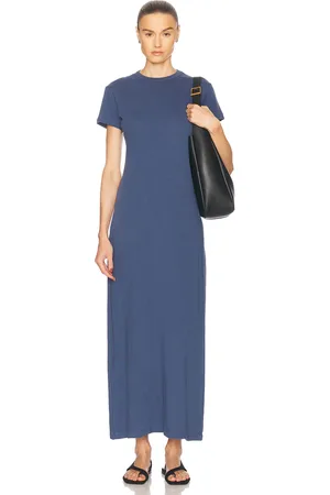 Leset Laura Maxi Dress in Denim - Blue. Size L (also in S, XS).