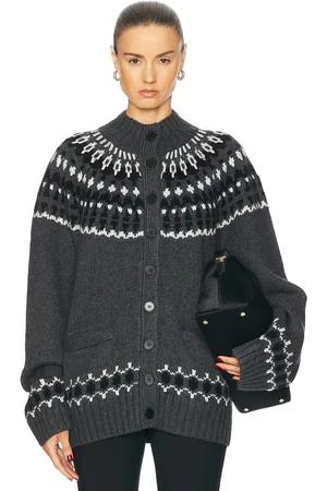 EAVES Jen Fair Isle Cardigan in Charcoal Multi - Grey. Size S (also in ).