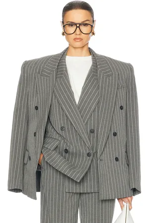 Helsa Pinstripe Double Breasted Blazer in Grey & White Stripe - Grey. Size XL (also in ).