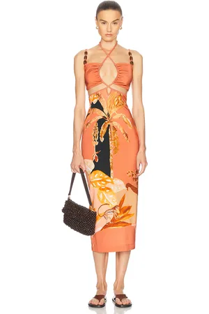 PATBO Bananier Midi Dress in Peach - Peach. Size L (also in S, XS).
