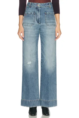 Victoria Beckham Alina Bootcut in Worn Blue Wash - Denim-Medium. Size 24 (also in 25).
