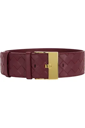 Bottega Veneta Large Watch Intrecciato Belt in Barolo & Muse Brass - Burgundy. Size 65 (also in 70, 75, 85).
