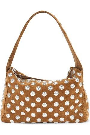Khaite Elena Suede Studded Shoulder Bag in Mud & Silver - Tan. Size all.