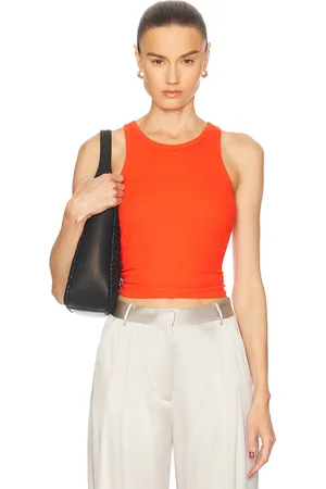 ÉTERNE High Neck Fitted Tank Top in Poppy - Red. Size L (also in M, S, XL, XS).