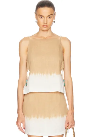 Staud Mancora Linen Top in Desert Tie Dye - Nude. Size L (also in M, S, XS).