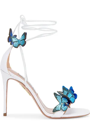Aquazzura Papillon 105 Sandal in White & Blue Multi - White. Size 36.5 (also in 41).