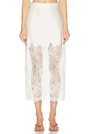 LOVESHACKFANCY Ilene Skirt in Sugar Buff - Ivory. Size L (also in M, S, XS).