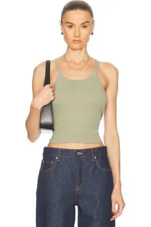 ÉTERNE Rib Tank Top in Sage - Sage. Size L (also in M, S, XS).