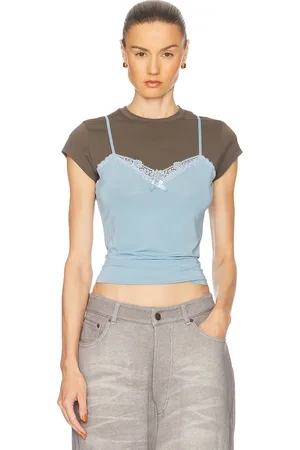 Acne Studios Eriana Top in Grey & Blue - Baby Blue. Size L (also in M, S, XS).