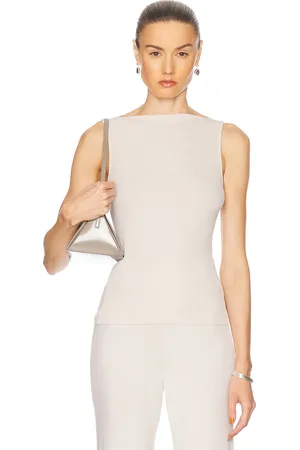 ENZA COSTA Silk Knit Sleeveless Boatneck Top in Canvas - Cream. Size L (also in M, S, XS).