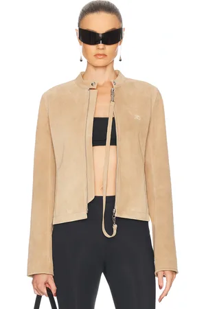 Courrèges Zipped Leather Biker Jacket in Fawn - Beige. Size 36 (also in 38).