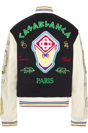 Casablanca Patchwork Bomber Jacket in Navy & Off White - Black. Size L (also in M, XL/1X).