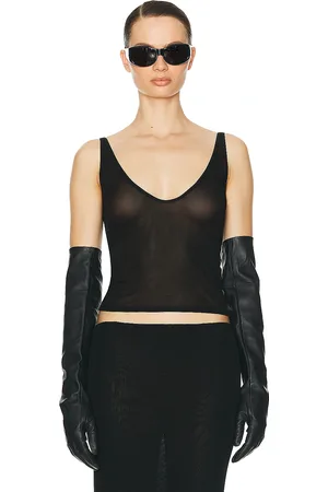 Helsa Sheer Knit Tank Top in Black - Black. Size L (also in ).