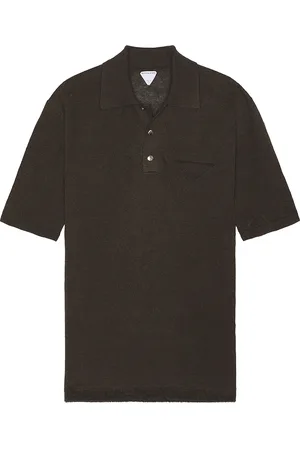 Bottega Veneta Lightweight Linen Triangle Pocket Polo in Dark Brown Melange - Brown. Size L (also in M).