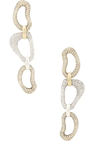 AREA Crystal Link Drop Earrings in Antique Gold & Antique Silver - Metallic Silver. Size all.