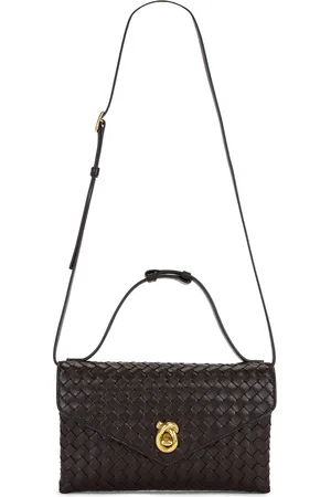 Bottega Veneta Knot Lock Bag in Fondant & Muse Brass - Chocolate. Size all.