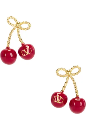 VALENTINO GARAVANI Chez Earrings in Antique Brass & Rosso - Metallic Gold. Size all.