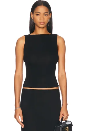 ENZA COSTA Silk Knit Sleeveless Boatneck Top in Black - Black. Size L (also in S, XL, XS).