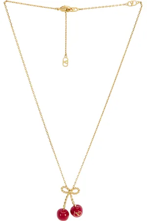 VALENTINO GARAVANI Chez Necklace in Antique Brass & Rosso - Metallic Gold. Size all.