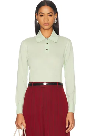 Bottega Veneta Long Sleeve Polo Top in Aquamarine - Green. Size L (also in M).