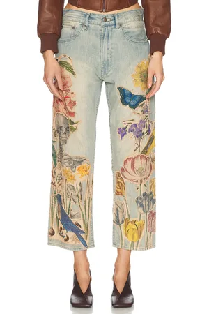 R13 X-BF Straight Leg in Applique Denim - Blue. Size 26 (also in ).