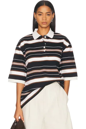 Rohe Striped Oversized Polo Top in Block Stripe - Black. Size 40 (also in 42).