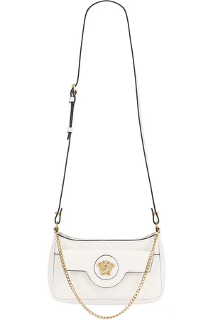 VERSACE Mini Shoulder Bag in Porcelain White & Gold - White. Size all.