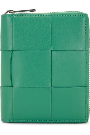 Bottega Veneta Cassette Compact Zip Around Wallet in Mermaid & Silver - Sage. Size all.