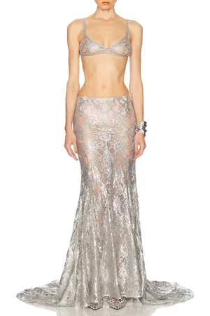 The Attico Long Skirt in Silver - Metallic Silver. Size 42 (also in ).