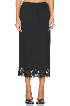 Helsa Suit Midi Skirt With Lace in Black - Black. Size L (also in M, S, XL, XS, XXS).