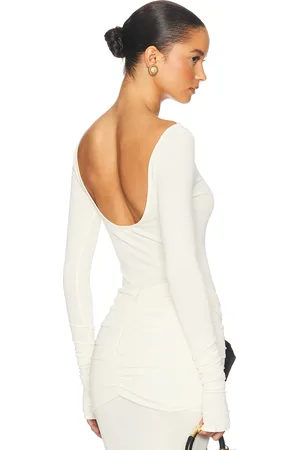 Helsa Matte Jersey Long Sleeve Top in Swiss Cream - Cream. Size M (also in S, XS, XXS).